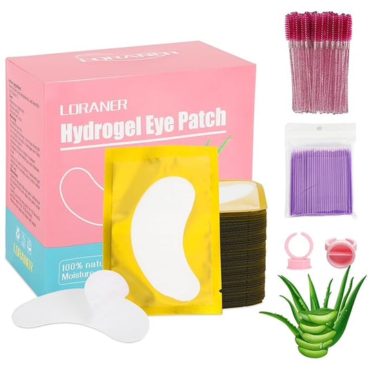350 PCS Under Eye Gel Pads,Eyelash Mascara Brushes,Holder Eyelash Extension Rings - 100% Naturel Lint Free,Comfy and Cool,Eyelash Extension Eye Pads,Hydro gel Eye Patches Beauty Tool(Gold)-BrightBean Baby
