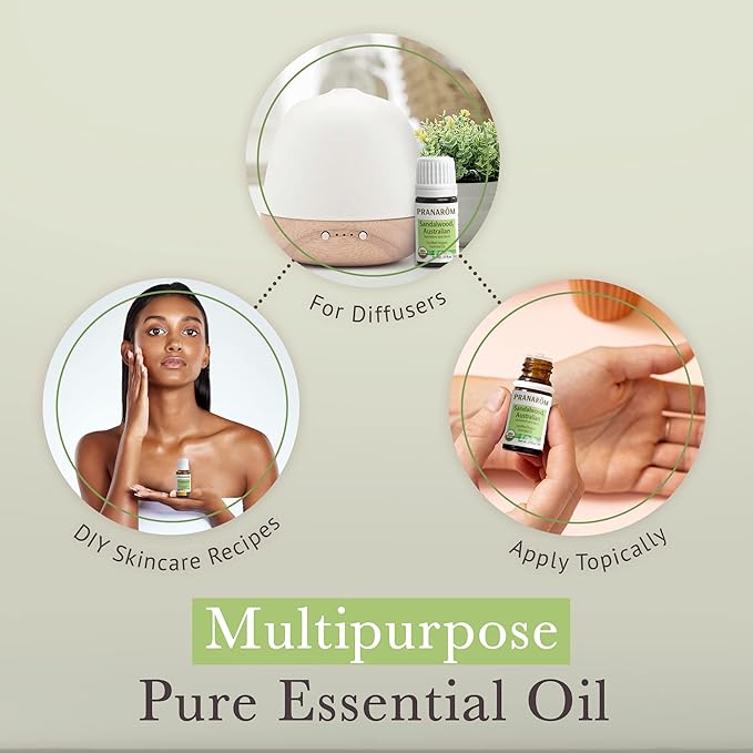 Pranarom USDA Certified Organic Australian Sandalwood Essential Oil (5ml), 100% Pure Natural Therapeutic Grade for Home Diffusing, Aromatherapy, Skincare, Candle Making, DIY Perfumes-BrightBean Baby