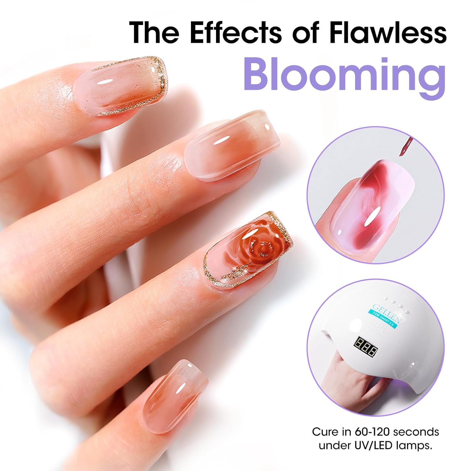 GELLEN 20ML Blooming Gel, Hema Free Blooming Gel Nail Polish, Soak off Clear UV LED Blossom Nail Gel for Spreading Effect, Marble Watercolor Floral Nail Art Design, DIY Manicure Gift for Women-BrightBean Baby