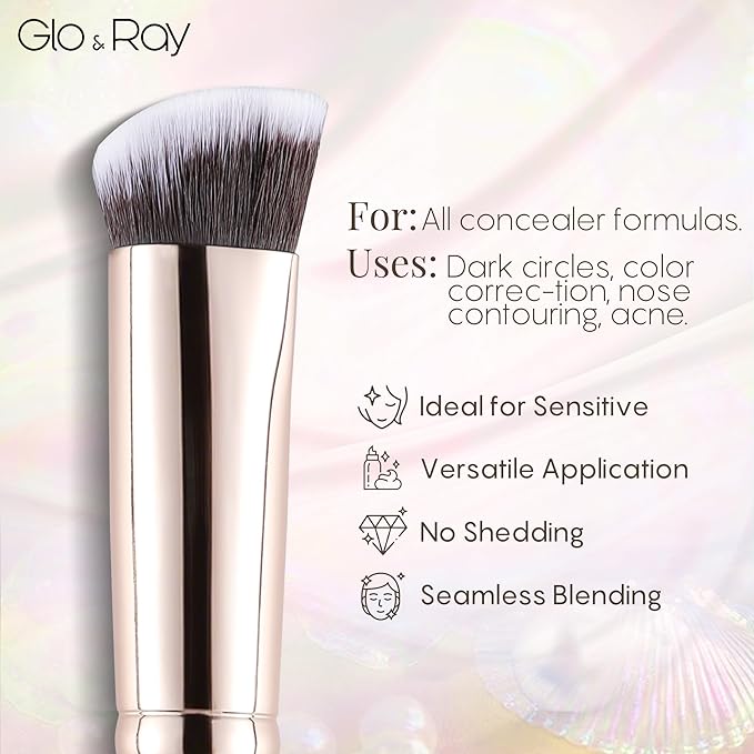 GLO&RAY Angled Concealer Brush with Cap – Flat Top Synthetic Makeup Brush for Under Eye, Spot Coverage, Travel Size Concealer Blending Tool for Liquid & Cream Application (Pink)-BrightBean Baby