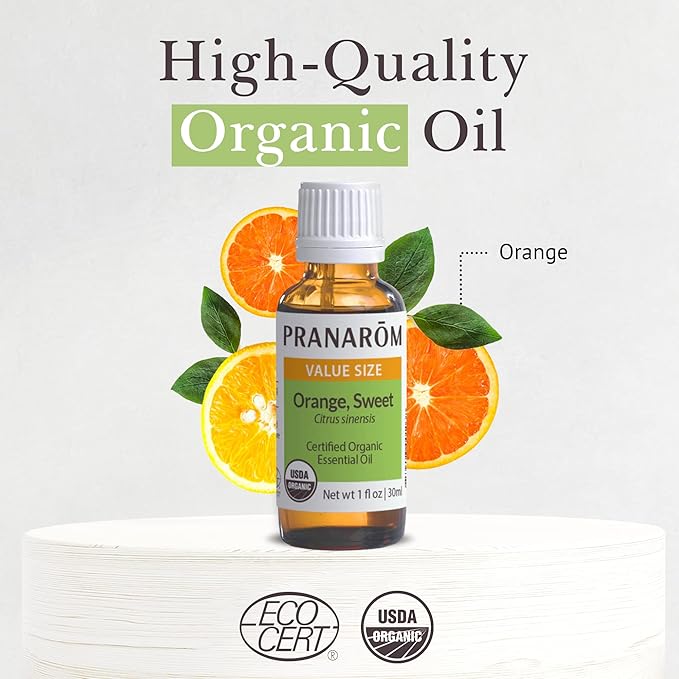 Pranarom USDA Certified Organic Sweet Orange Essential Oil (30ml), 100% Pure Undiluted Therapeutic Grade from Mexico for Aromatherapy, Diffuser, Citrus Scent, Soothing, DIY Cleaning-BrightBean Baby