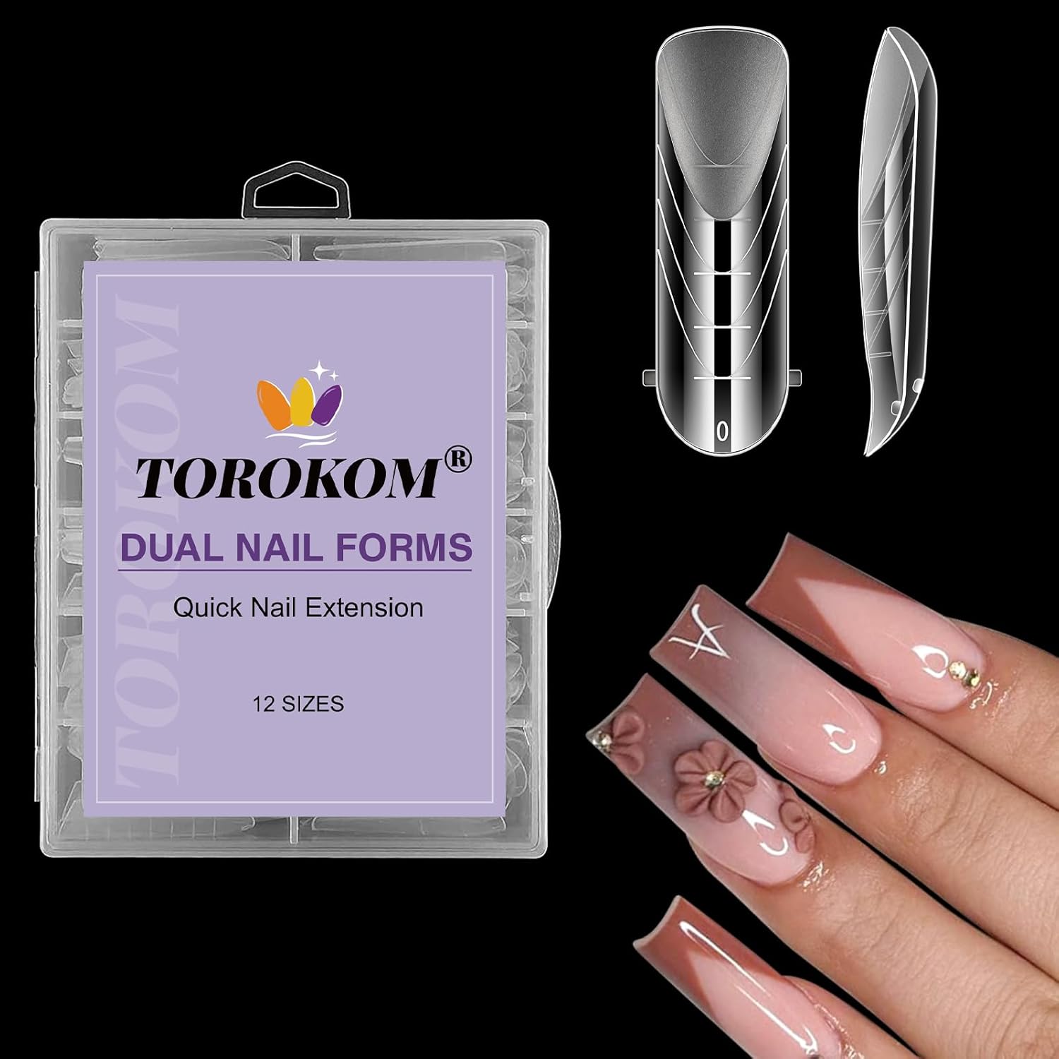 TOROKOM Poly Extension Gel Dual Nail Forms Nail Forms, 120Pcs Full Cover Coffin Nail Molds 12 Sizes for Gel Manicure Nail Art Design Salon&DIY-BrightBean Baby