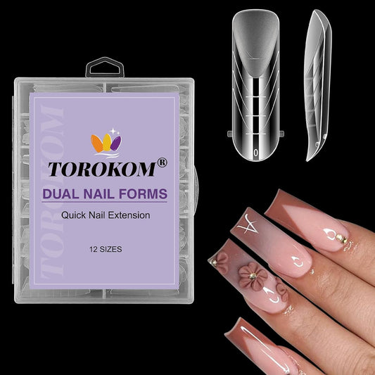 TOROKOM Poly Extension Gel Dual Nail Forms Nail Forms, 120Pcs Full Cover Coffin Nail Molds 12 Sizes for Gel Manicure Nail Art Design Salon&DIY-BrightBean Baby