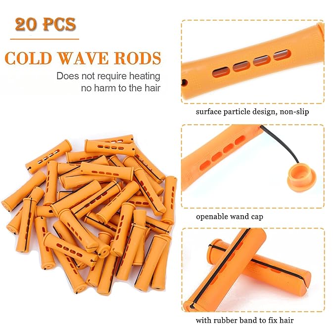 Perm Rods Set for Natural, Long, and Short Hair - Plastic Cold Wave Rods for Women's Hair Curling and DIY Hairdressing (20pcs Orange)-BrightBean Baby