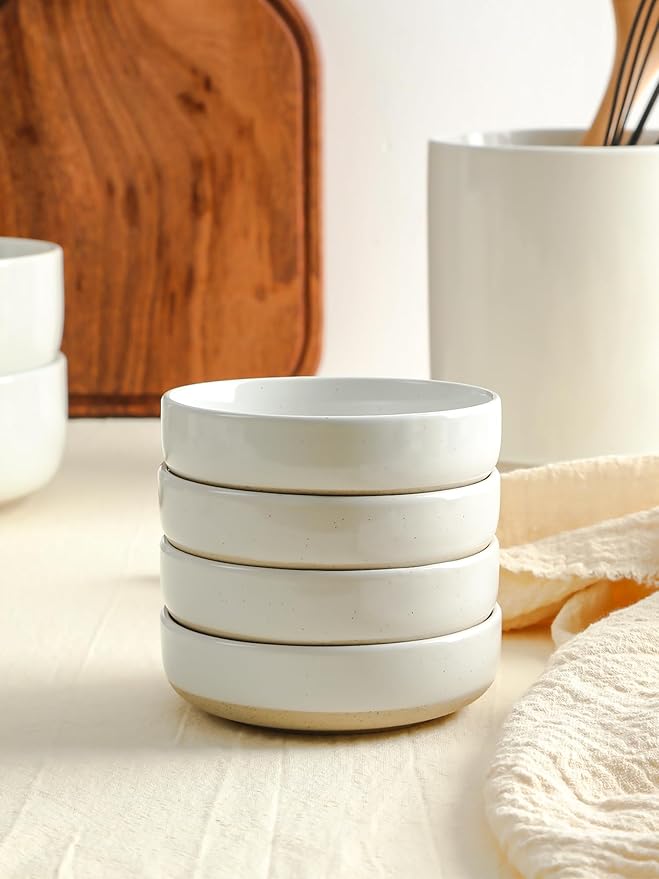 famiware Milkyway Ceramic Soy Sauce Dish, Dipping Bowls Set of 6, Dipping Sauce Bowls/Dishes, 4oz Small Serving Bowls for Side Dishes, Condiment, Sushi, Appetizer, Dessert, White