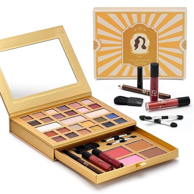 Color Nymph All-in-One Makeup Kit - Perfect Set for Women, Teens, and Beginners! Travel-Friendly Palette with 24 Eyeshadows, Lip Glosses, Brushes, and Mirror - Your Ultimate Makeup Solution!-BrightBean Baby