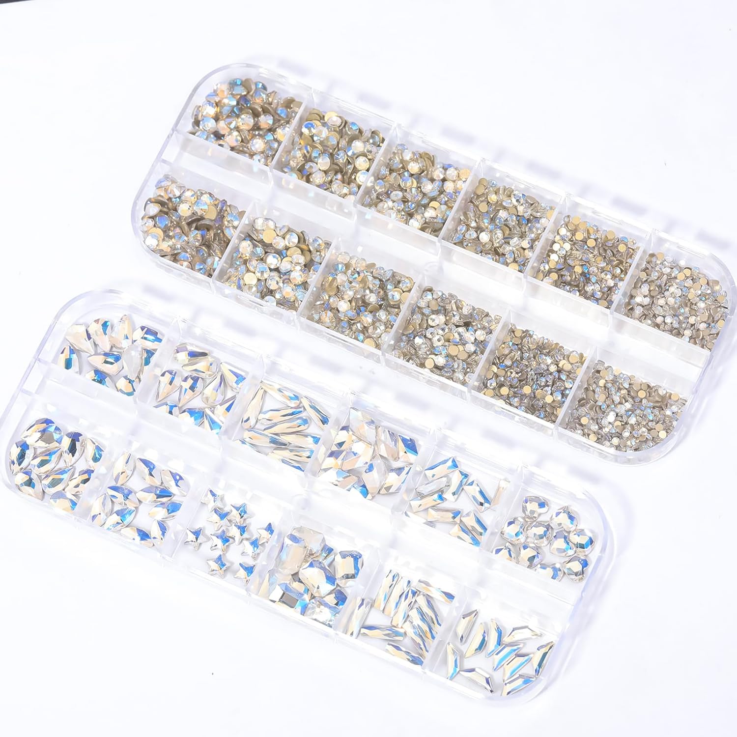 HNUIX Nail Rhinestones - 3D Multi Shape Size, Crystal Blue Moonlight Nail Gems, Flat Back, with Kit, for Nail Art, DIY Decorations-BrightBean Baby