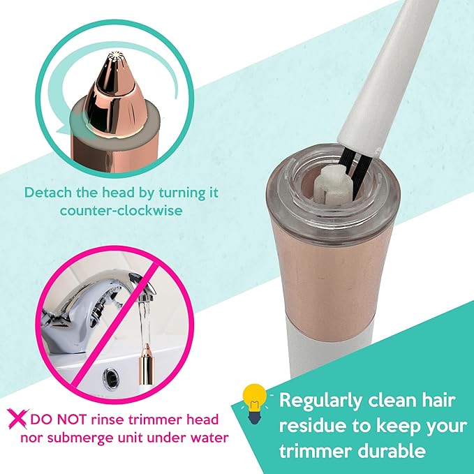2-in-1 Portable Rechargeable Painless Eyebrow Trimmer & Facial Hair Remover, removes Eyebrow, face, Lips and Body Hair for Women. 18K Gold Plated Hypoallergenic Heads, 360° LED Light for Hair Remover-BrightBean Baby