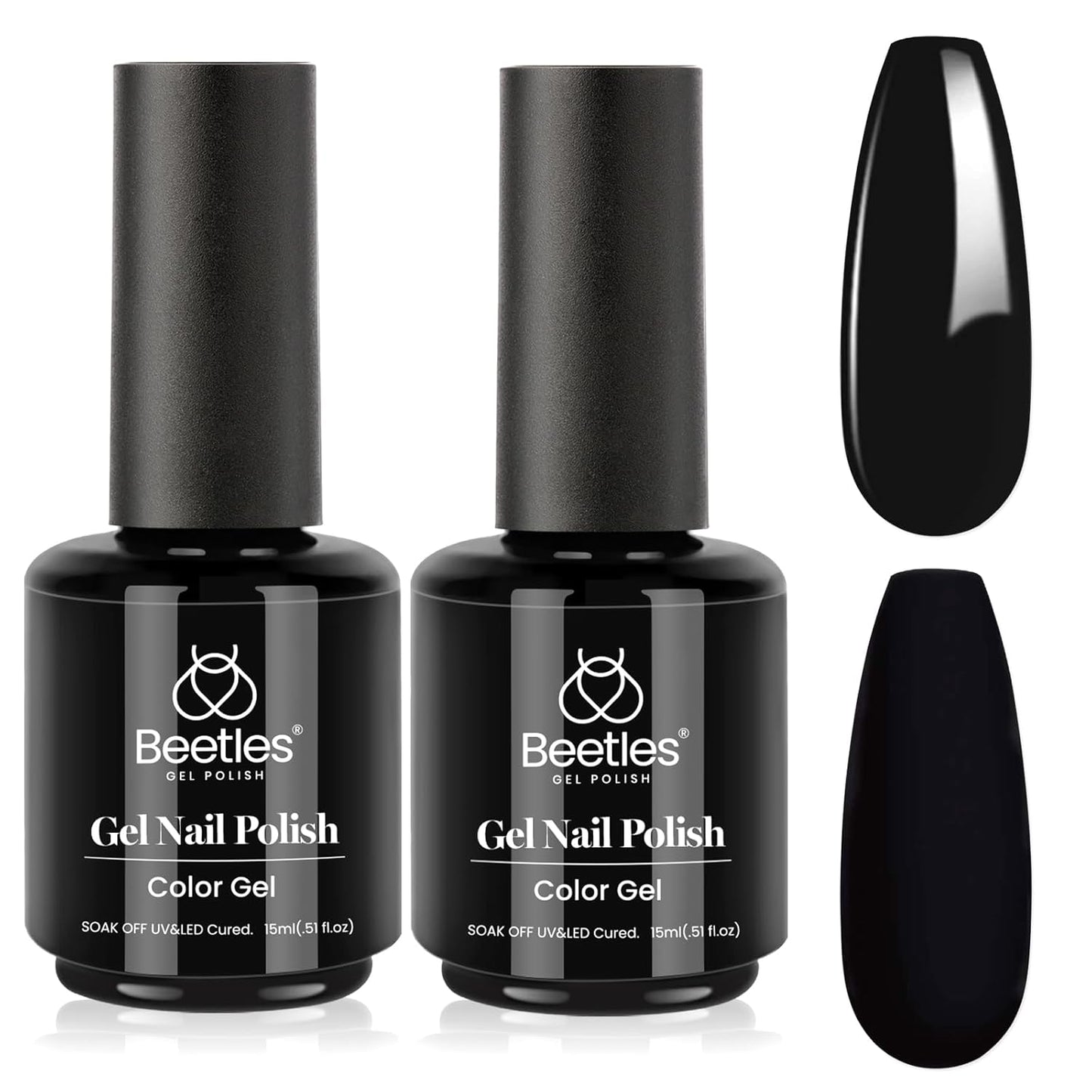 Beetles Black Halloween Gel Polish 2Pcs Pure Black Gel Nail Polish Set 15ml Dark Base Color Soak Off Uv Nail Lamp Art Manicure DIY Design Gift for Women Long Nights Collection-BrightBean Baby