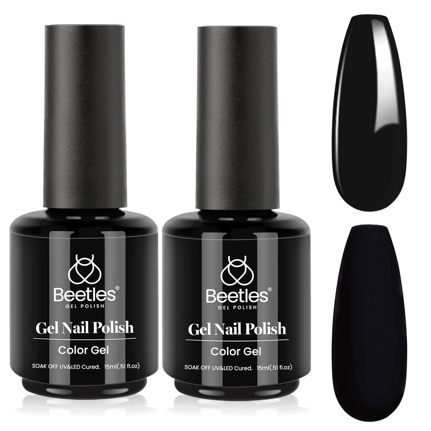 Beetles Black Halloween Gel Polish 2Pcs Pure Black Gel Nail Polish Set 15ml Dark Base Color Soak Off Uv Nail Lamp Art Manicure DIY Design Gift for Women Long Nights Collection-BrightBean Baby