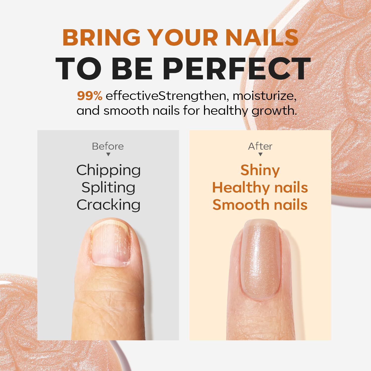 modelones Nail Strengthener, 8-in-One Nail Ridge Filler Base Coat Nail Polish Repair Nail Growth Treatment for Thin and Damaged Nails, Sparkling Champagne, 15ml-BrightBean Baby