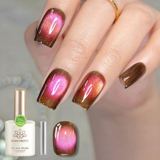Born Pretty 15ML Cat Magnetic Eye Gel Polish, Pink Brown Gel Nail Polish Fall Winter Cat Holographic Magnetic Nail Polish Nail Art Manicure Salon DIY at Home-BrightBean Baby