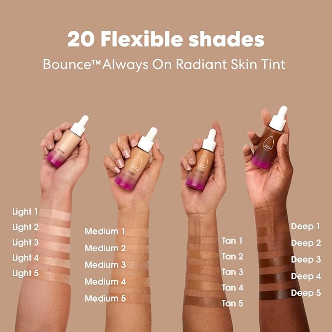 Beautyblender 12-Hour Always on Radiant Skin Tint, Breathable Serum Foundation Stays Put for All Day Long Wear, Infused with Hyaluronic Acid & Niacinamide, Light 4-BrightBean Baby