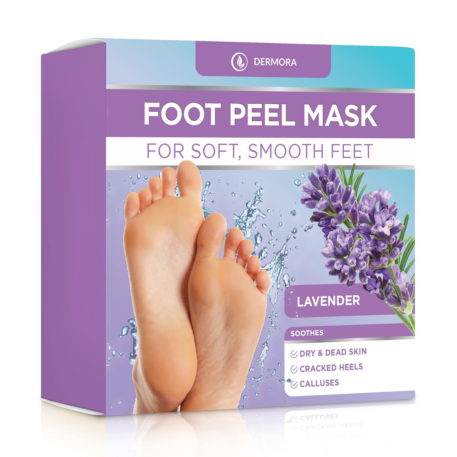 DERMORA Foot Peel Mask - 2 Pack of Regular Size Skin Exfoliating Foot Masks for Dry, Cracked Feet, Callus, Dead Skin Remover for Baby Soft Feet, Lavender Scent-BrightBean Baby