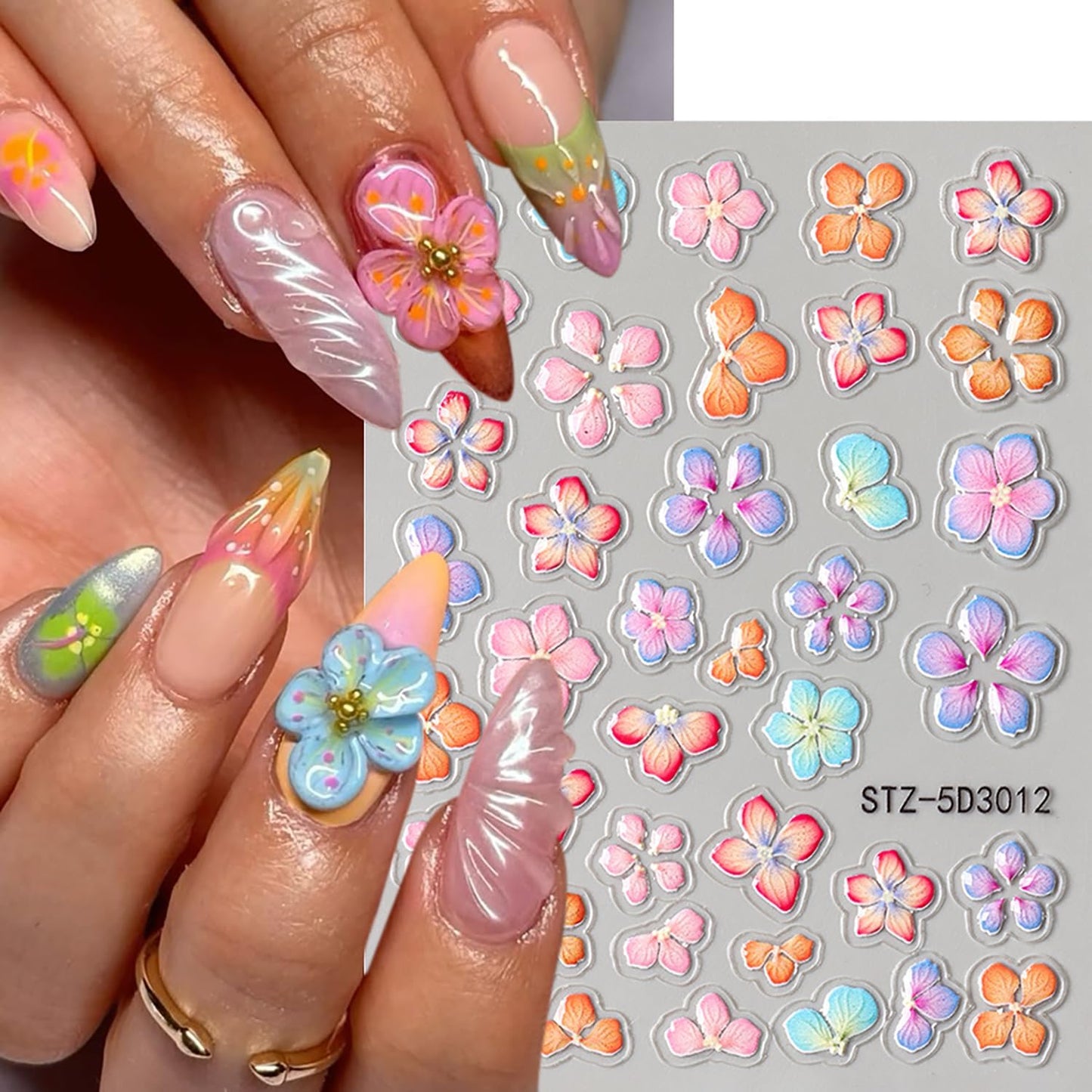 6 Sheets Flower Nail Art Stickers 5D Self-Adhesive Nails Sticker Floral Butterfly Nail Art Decals Holographic Decal Decoration for Women Golden Bow Manicure Stickers DIY Nail Sticker Supplies-BrightBean Baby