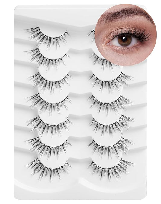Onlyall Wispy Lashes - Natural Flared False Eyelashes, Soft Fluffy, 7 Pairs DK56-BrightBean Baby
