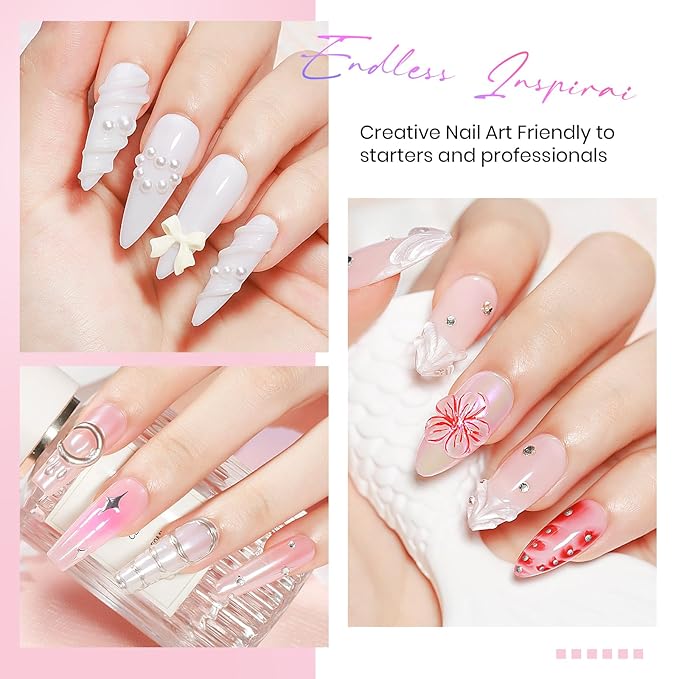 MIZHSE Solid Builder Gel for nails, 3 Colors Sculpting Gel for Nails, Clear White Pink Non-Sticky Hand 3D Nail Art Building Carving Modeling Hard Nail Extension Manicure Salon Home DIY Gift-BrightBean Baby