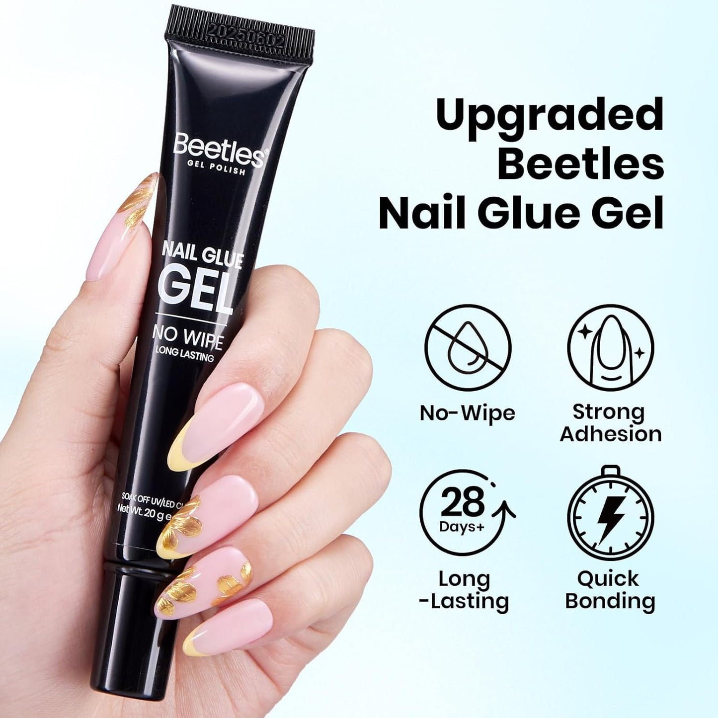 Beetles 2Pcs 20g Nail Glue Gel, No Wipe, Hands-Free Tipex Solid Nail Glue Gel, Super Strong for Acrylic Nails Extension Fake Nails, 3D Nail Art, Great for Home & Salon Use, U V Light Required-BrightBean Baby