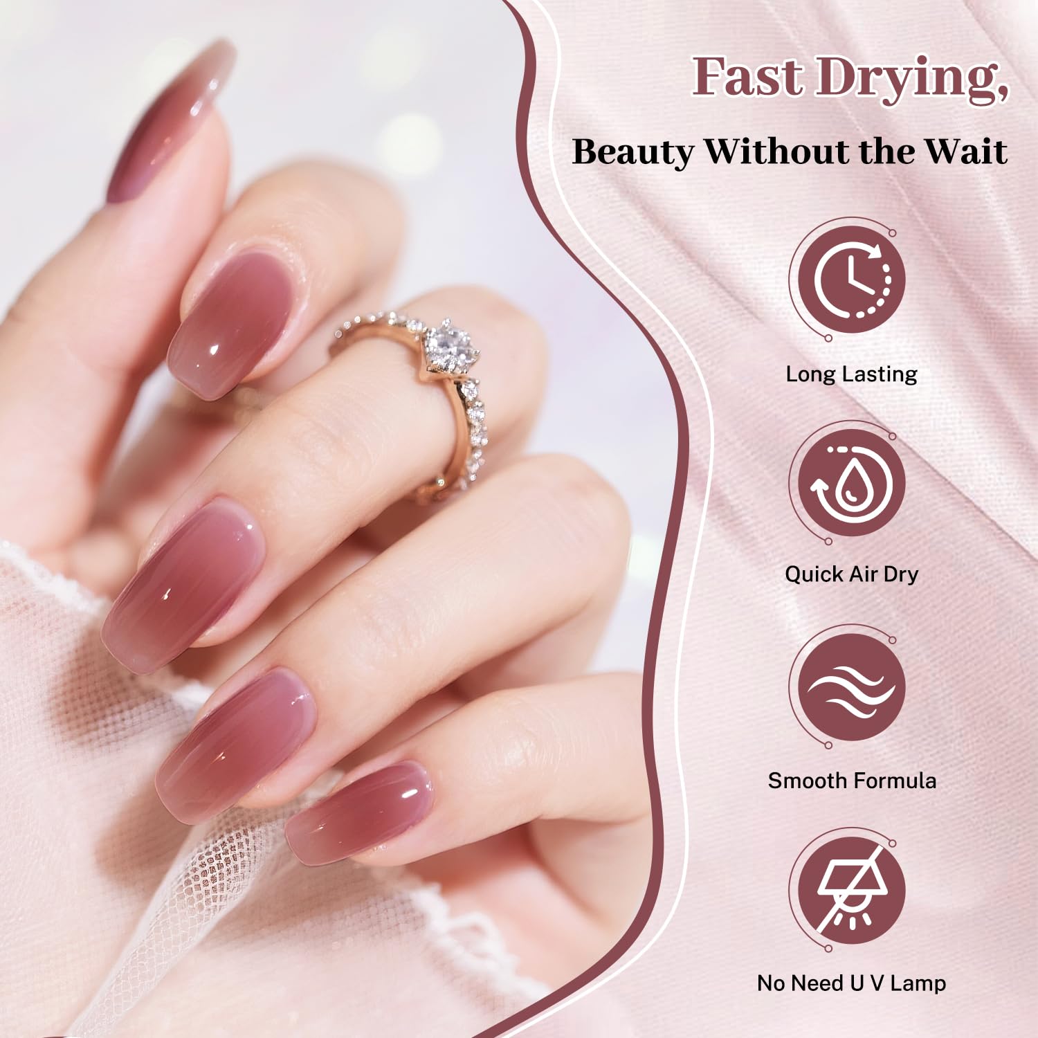 16.5ml Jelly Mauve Red Nail Polish Large Volume Quick Dry Nail Polish, Long Lasting Shine, Fingernail Toenail Nail Art DIY Home Travel Nail Art Gift-BrightBean Baby