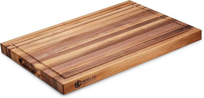 HexClad Large Walnut Cutting Board, Double-Sided with Juice Groove & Recessed Handles, Durable, Scratch-Resistant Hardwood, Great for Chopping, Carving & Serving, 13.75"x19.5"