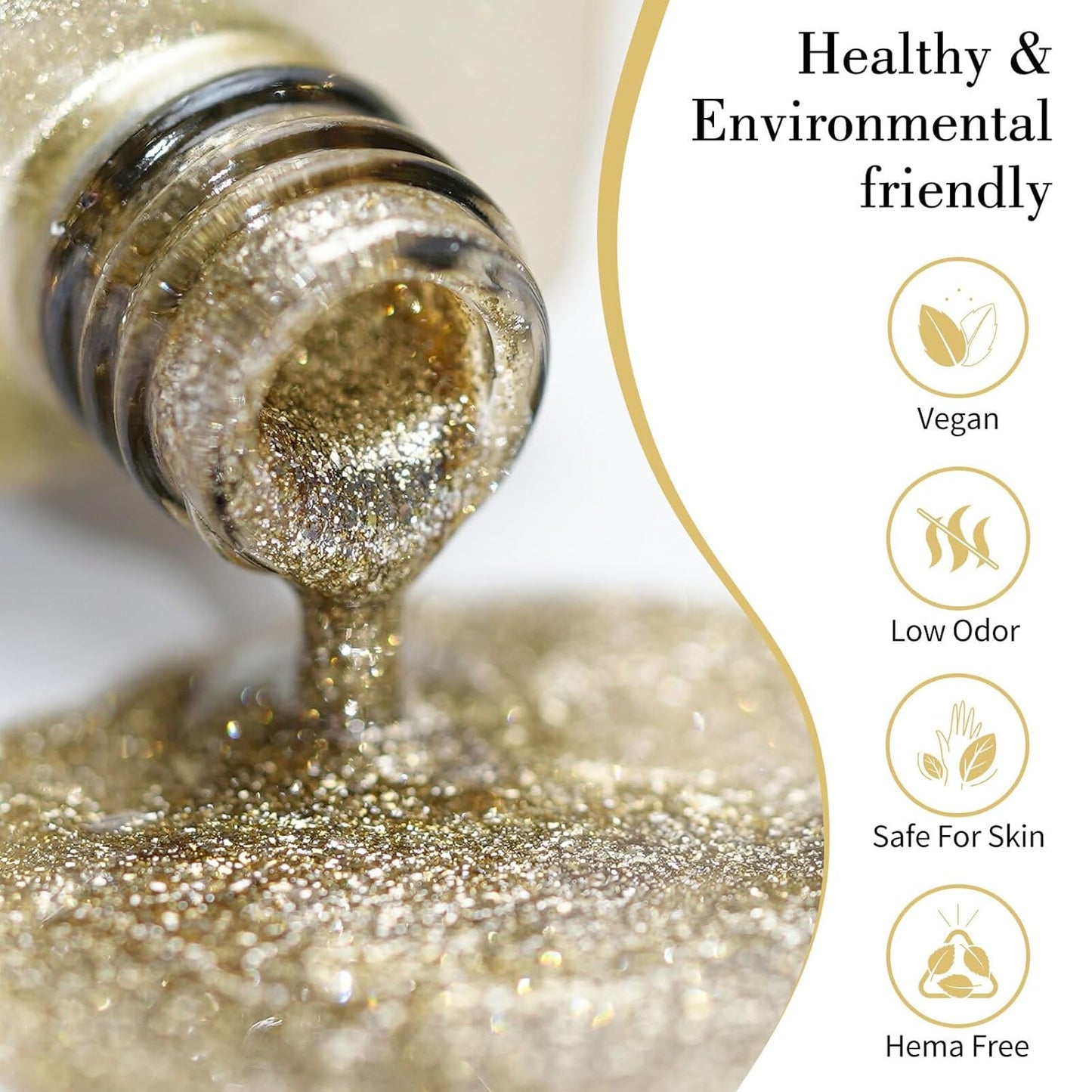 CANNI Gold Glitter Gel Polish – 9ML Chunky Sparkly Soak-Off UV/LED Nail Gel, Golden Flakes Finish for DIY Manicure, French Tips, or Salon Use-BrightBean Baby