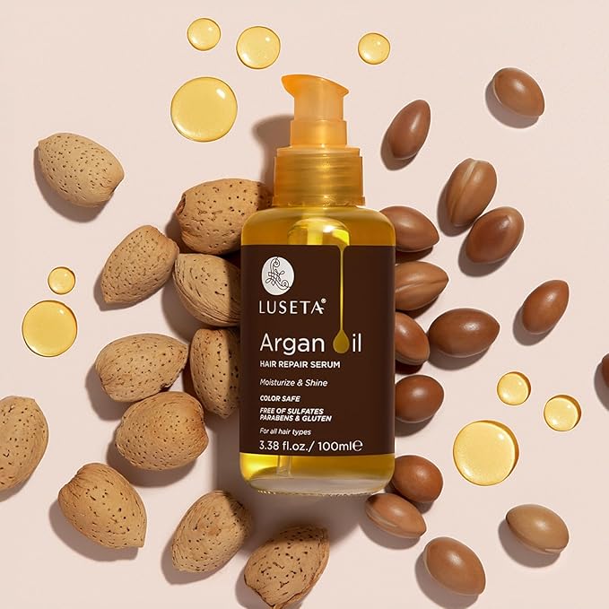L LUSETA Argan Oil Hair Serum, 100% Pure Argan Oil for Frizzy Control Dry Damage , Repair, Shine Smoothing Strengthening & Nourishing, 3.38 Fluid Ounces-BrightBean Baby