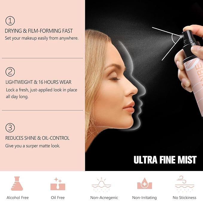 Long Lasting Makeup Setting Spray Kit - 3.38 Fl oz Super Matte Finish Setting Mist Lightweight Face Make up Fixer for Oily Skin + 1PC Sponge Puff + 1PC Powder Puff-BrightBean Baby
