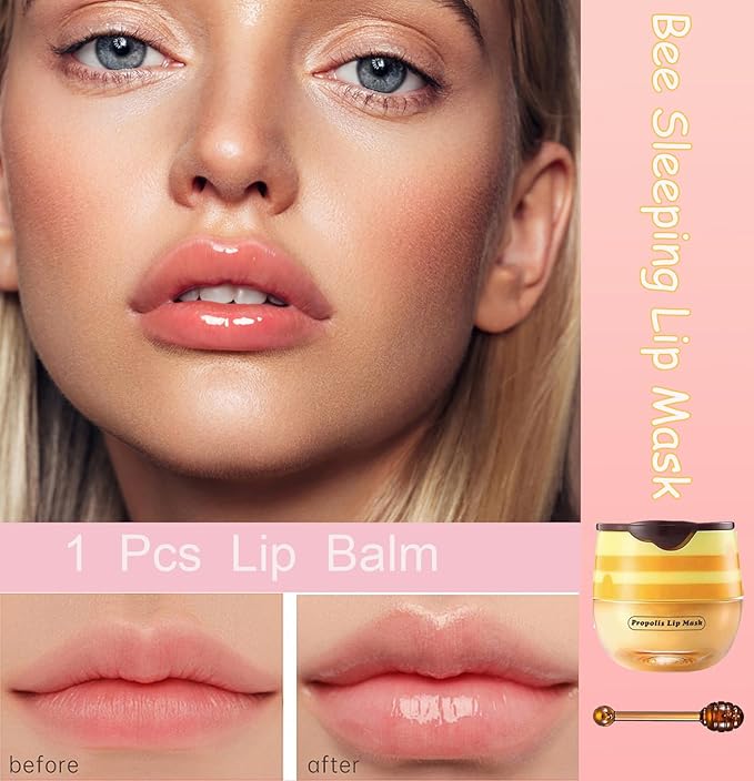 1 PCS Bee Lip Balm Honey Pot, Exfoliating Honey Bee Lip Balm Sleeping Lip Mask Overnight with Sticks, Honey Pot Lip Balm Prevention Dry Hydrating and Crack Lip Scrubs-BrightBean Baby