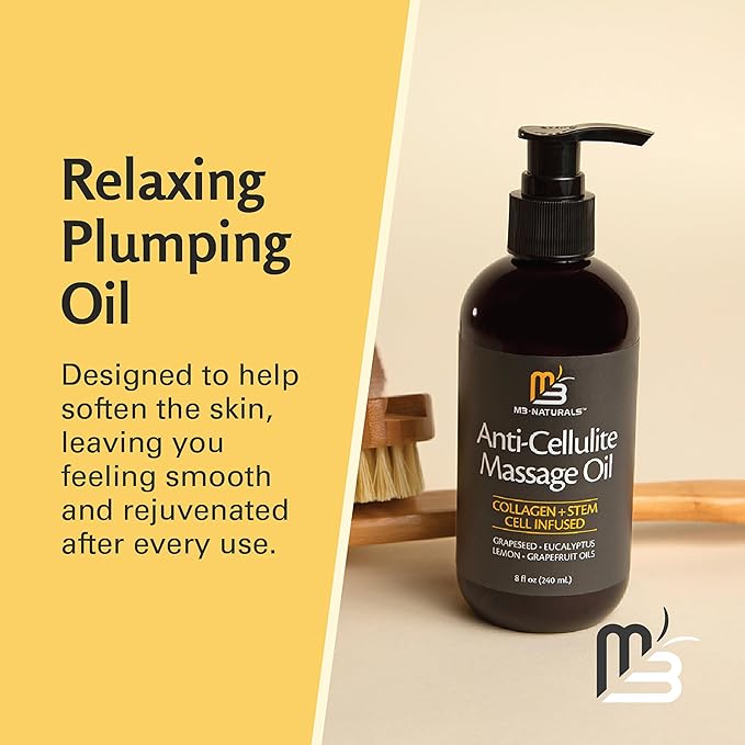 M3 Naturals Firming Body Massage Oil with Collagen & Stem Cell – Helps Smooth The Appearance of Cellulite & Improve Skin Texture – Refreshing Aromatherapy Body Oil for Legs & Full Body – 8 Fl Oz-BrightBean Baby