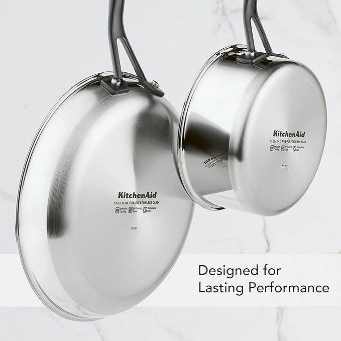 KitchenAid 5-Ply Stainless Steel Saute Pan with Lid 5 Quart