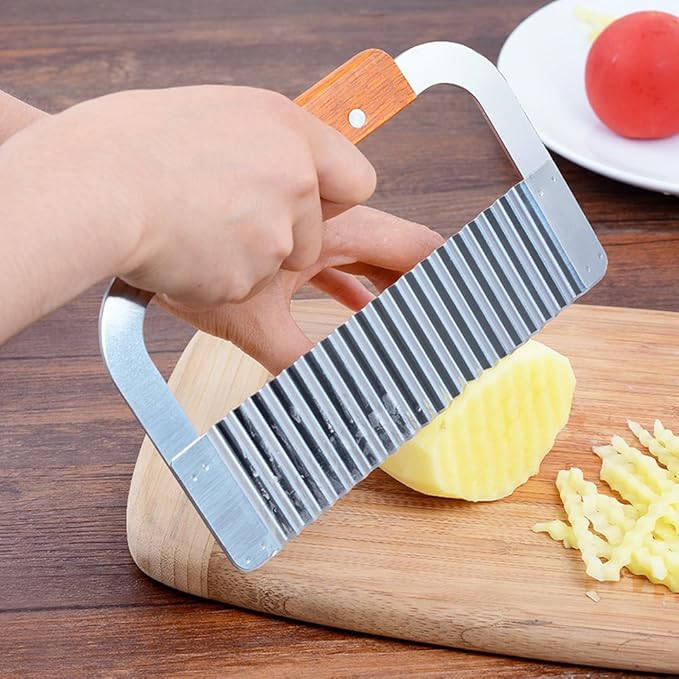Guardians Crinkle Chopper, Wavy Potato Soap Cutting Tool French Fry Slicer Stainless Steel Blade Wooden Handle Serrator Chopping Knife, Set of 2