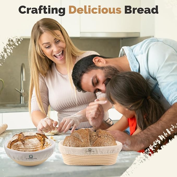 Banneton Proofing Basket Set – 10-Piece Sourdough Kit with Oval & Round Baskets, Dough Whisk, Lame, Scraper, Brush & Linen Liners – Artisan Baking Supplies for Home Bakers