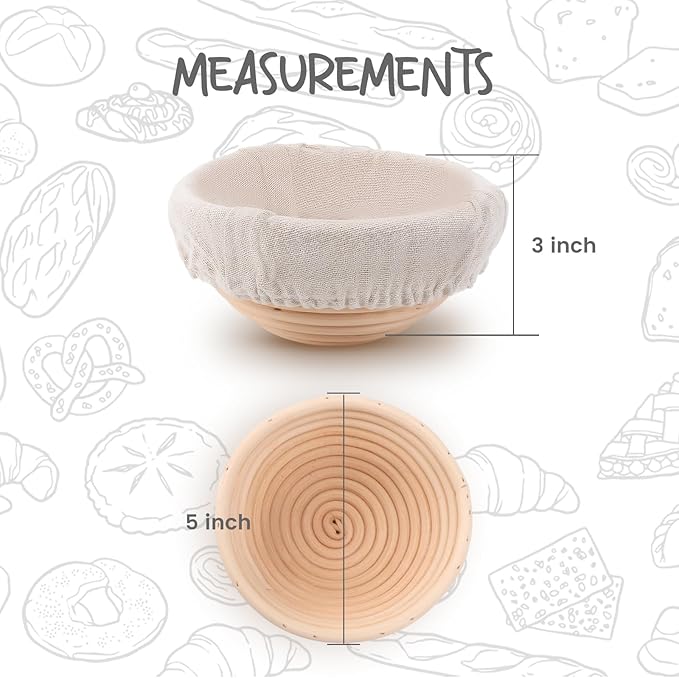 Mini Bread Dough Proofing Basket & Liner (Set of 6, 5 inch), Sourdough Bread Bakery Bowls for Professional & Home Bakers