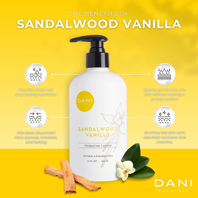 Naturals Hand & Body Lotion - Warm Sandalwood Vanilla Scented Aromatherapy Moisturizer, Deep Hydration for Dry & Dull Skin with Shea Butter, Aloe Vera, & Vitamin E, Cruelty-Free & Vegan, 12 Oz-BrightBean Baby