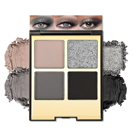 Erinde 4 Colors Eyeshadow Palette Eye Shadow Makeup, Matte Shimmer Metallic Taupe Gray Black Sliver Smokey Eyeshadow, Long Wearing, Velvety Pigmented Blendable, Quad Eye Shadow Palette, 01-BrightBean Baby