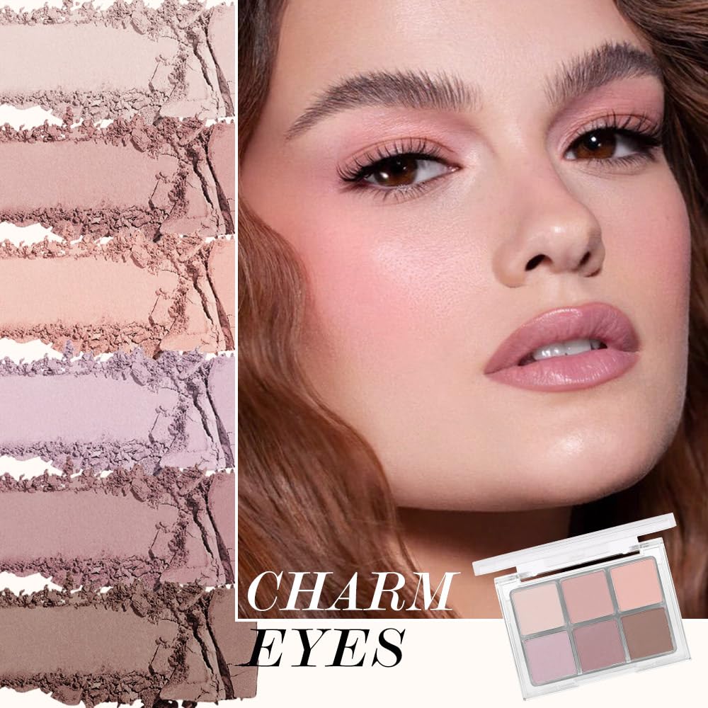 6Colors Glitter Matte Eyeshadow Palette, Natural Nude Brown Purple Coffee Shimmer Sparkly Eye Shadow Makeup, Warm Pastel Eyeshadows Palette, Long Lasting, Natural-Looking Women Girls Eye Shadow 01-BrightBean Baby