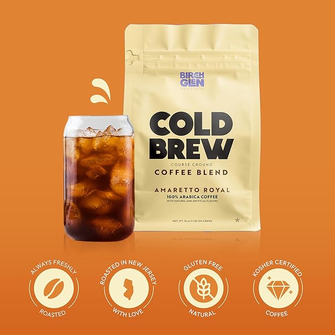 1 lb Dark Roast Cold Brew Coffee Blend, Coarse Ground Colombian - Birch Glen Roasters - 16 oz Resealable Bag