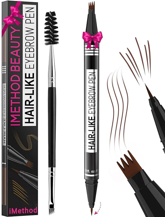 iMethod Eyebrow Pen - Eyebrow Pencil Magical 2-in-1 Eye Brow Pencils for Women with 4-Fork-Tip & Precise Brush-Tip for Natural Hair-Like Brows, Last All-Day, with Eyebrow Spoolie Brush, Reddish Brown-BrightBean Baby