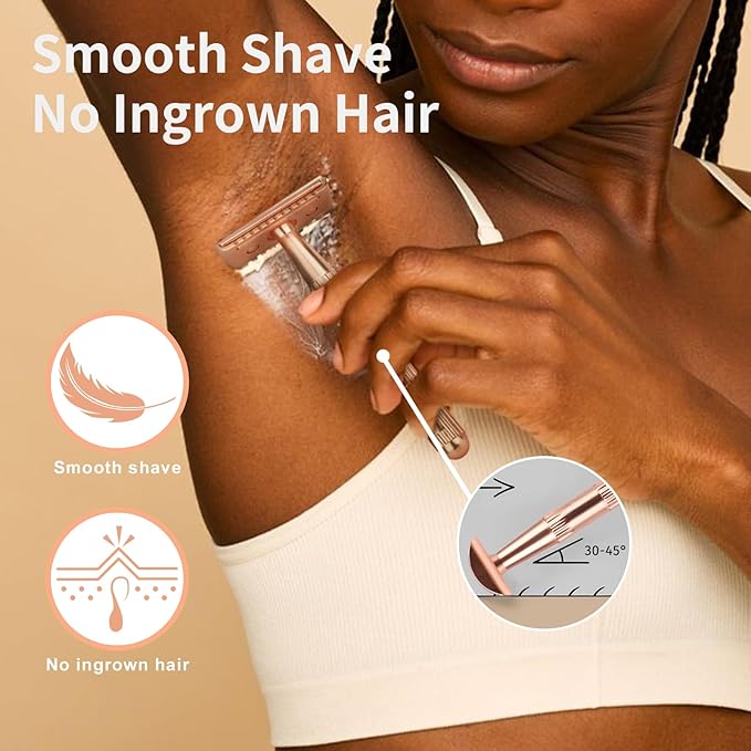 Matte Rose Gold Double Edge Safety Razor, Single Blade Razors for Women and Men, with 10 Stainless Steel Safety Razor Blades, Reusable, Smooth and Close Wet Shaving Kit, Plastic Free-BrightBean Baby
