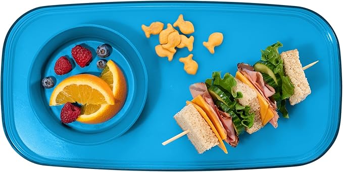 madesmart Dipware Small Reusable Serving Tray for Appetizers and Snacks, Food-Safe Small Appetizer Serving Platter with Removable Dip Bowl, Ocean (Pack of 6)