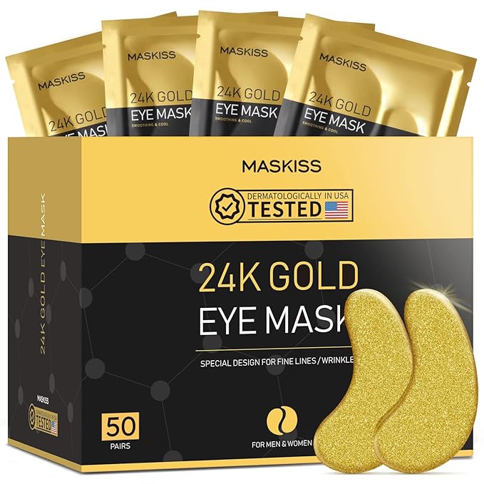 24k Gold Under Eye Patches (50 Pairs), eye mask, Collagen Skin Care Products, Eye Patches for Puffy Eyes, eye masks for dark circles and puffiness-BrightBean Baby