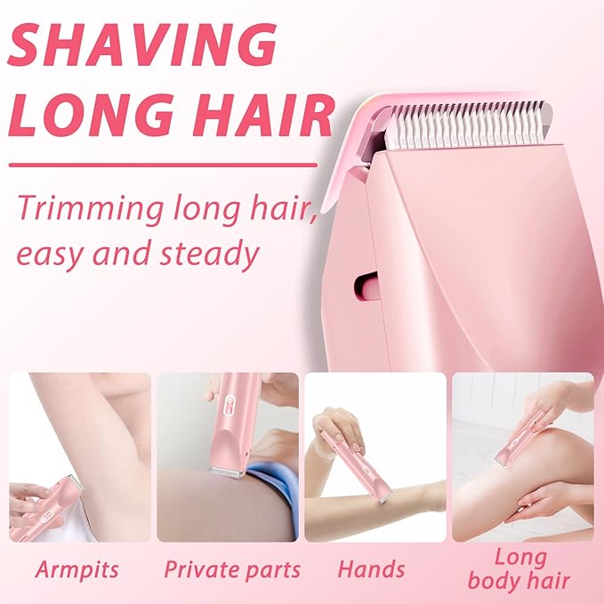 Glow Aura Womens Shaver 2 in 1,2025 New Razor & Shaver with Dual Ceramic Head,Bikini Trimmer for Women,IPX67 Waterproof Wet & Dry Use Body and Face Hair Trimmer for Women (Pink)-BrightBean Baby
