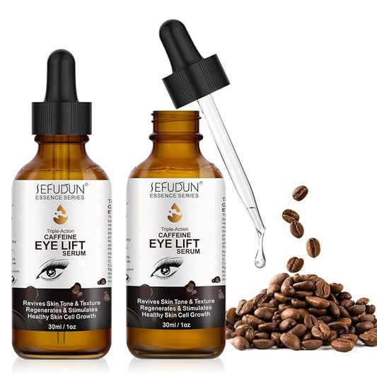 2 PCS Caffeine Eye Serum - Eye Cream for Dark Circles and Puffiness, with EGCG, Ascorbic Acid, Collagen, Caffeine Eye Lift Serum Reduces Under Eye Bags Wrinkles and Fine Lines- 2 oz/60 ml-BrightBean Baby