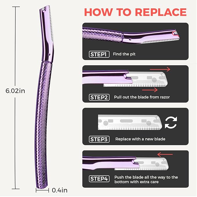 ZOMCHI Eyebrow Razor, Face Razors for Women&Men, Eyebrow Trimmer Shaper with Precision Cover, Facial Shaver with 6 Blades (Purple)-BrightBean Baby