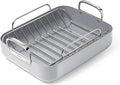 Caraway Roasting Pan - 16x13” Roasting Pan with Rack - Non-Stick Ceramic Coated - Non Toxic, PTFE & PFOA Free - Oven Safe & Compatible with All Stovetops - Gray