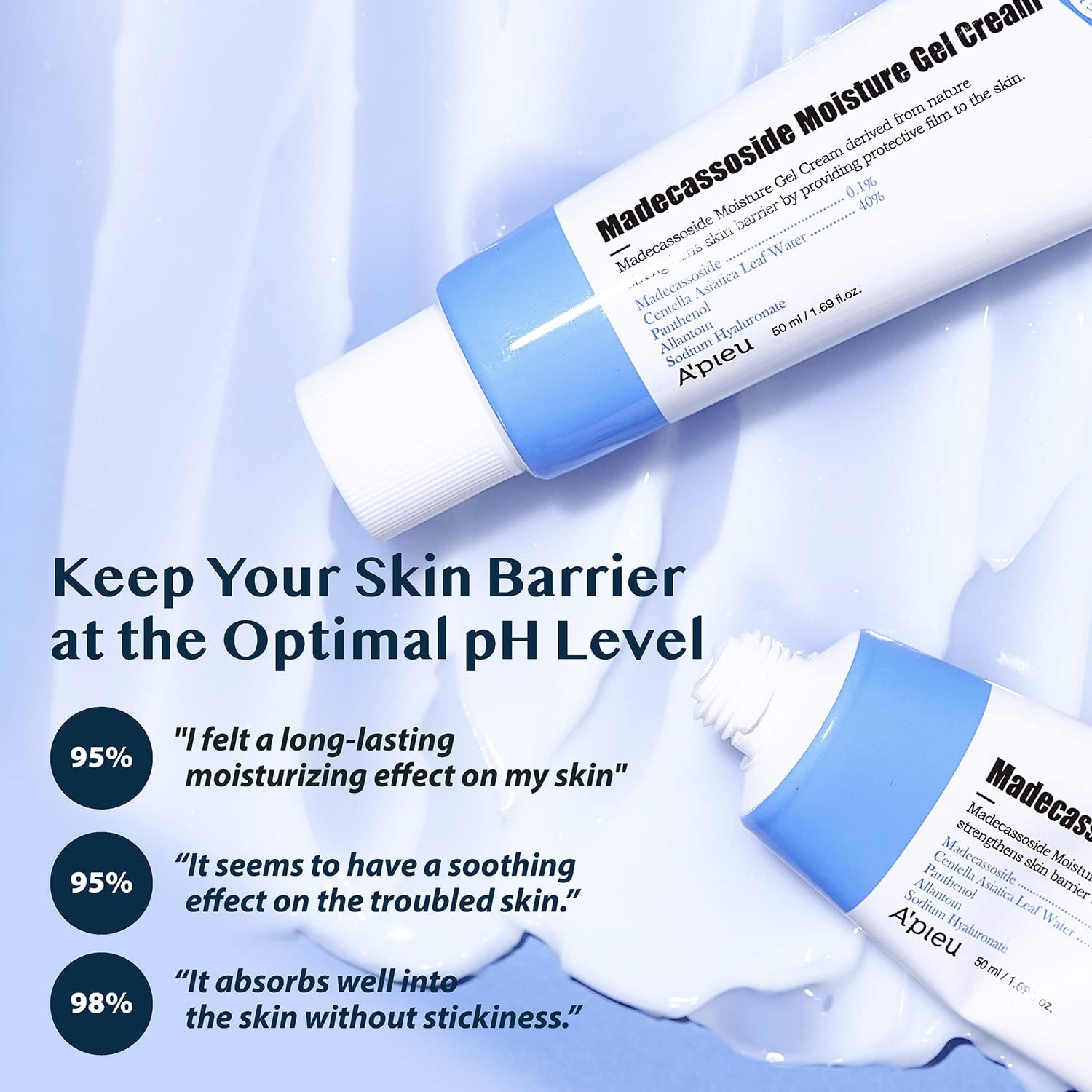 A'PIEU Madecassoside Moisture Gel Cream (1.69 Fl oz) - for Hydrating Dry and Sensitive Skin- Helps Soothe Damage and Maintain Optimal pH level- Centella Asiatica, Panthenol, Allantoin-BrightBean Baby