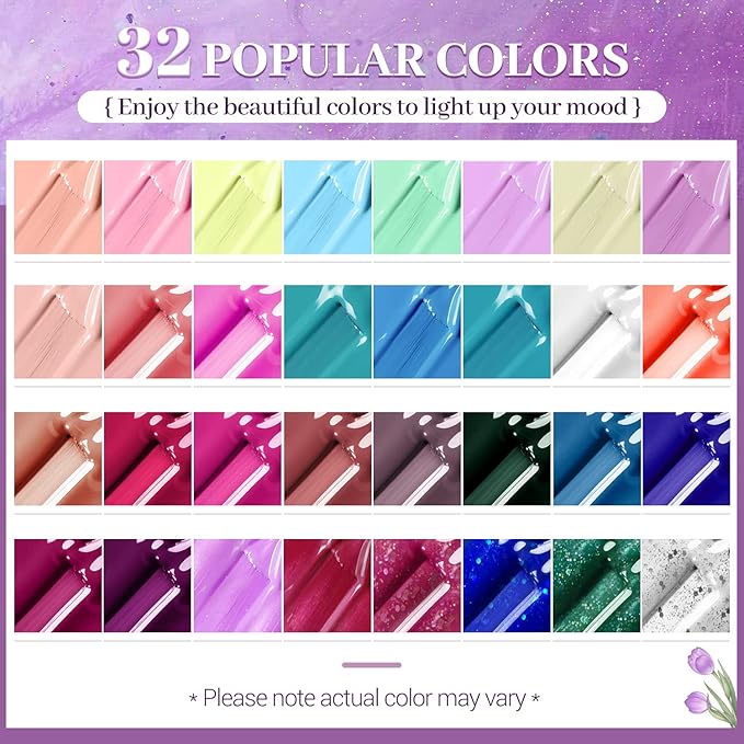 JODSONE 32+4 Pcs Gel Nail Polish Kit Soak Off Gel Polish Set Glitter Gel Nail Kit Nail Art Salon DIY at Home Manicure Kit-BrightBean Baby