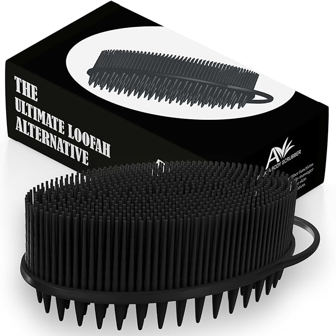 Avilana Silicone Body Scrubber – Gentle Shower Brush & Loofah Alternative- Food Grade & Lab Tested – Fast-Drying, Hygienic, BPA-Free Silicone Body Gentle Exfoliator (Black, Scalp)-BrightBean Baby