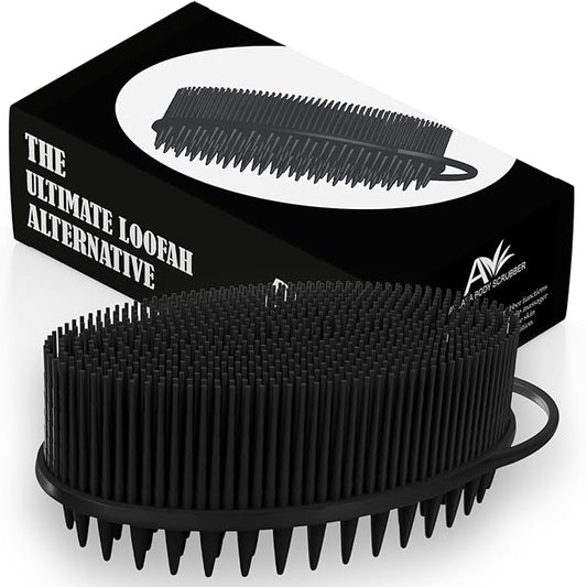 Avilana Silicone Body Scrubber – Gentle Shower Brush & Loofah Alternative- Food Grade & Lab Tested – Fast-Drying, Hygienic, BPA-Free Silicone Body Gentle Exfoliator (Black, Scalp)-BrightBean Baby