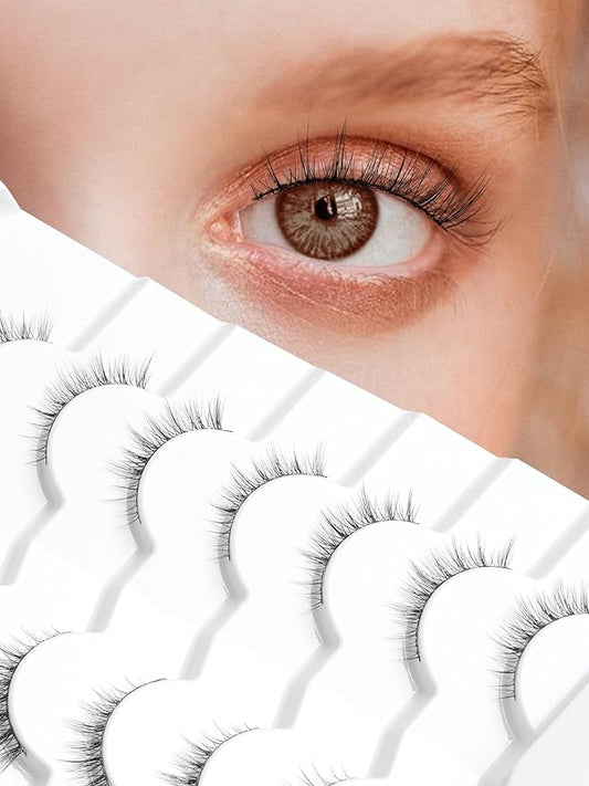 Natural Lashes Wispy Eyelashes Natural Look Short Lashes Pack 12mm Eyelashes C Curl False Lashes Thinner Band 3D Volume Fake Eyelashes 7 Pair Siligli-BrightBean Baby